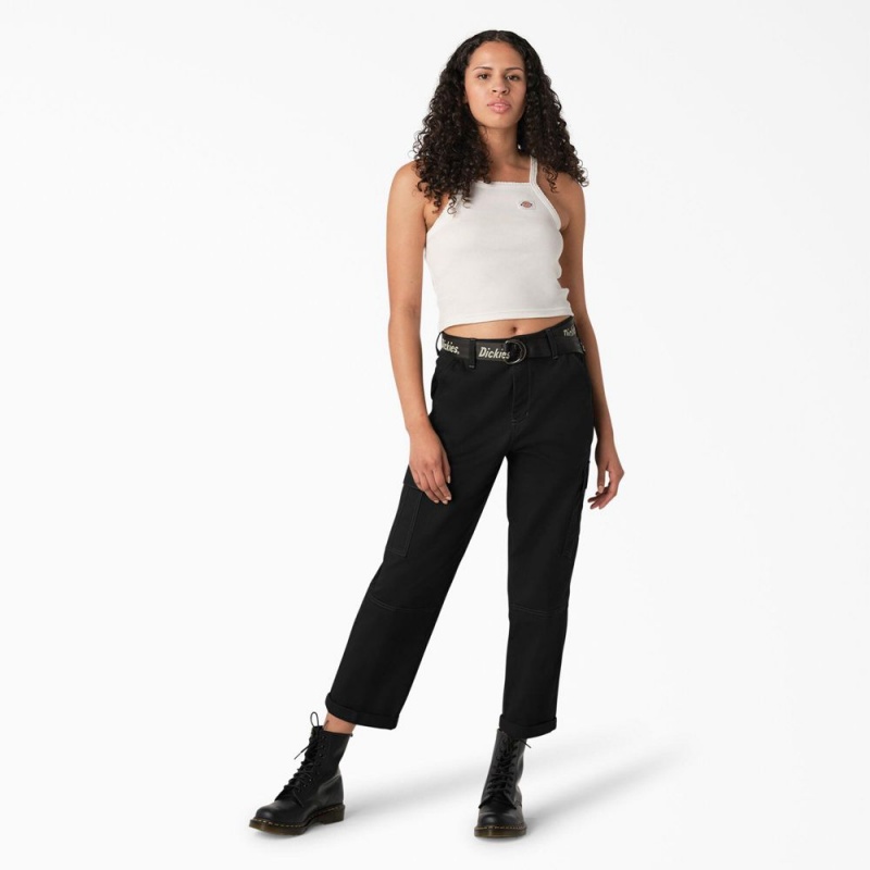 Black Women's Dickies Relaxed Fit Contrast Stitch Cropped Cargo Pants | RTZ367529