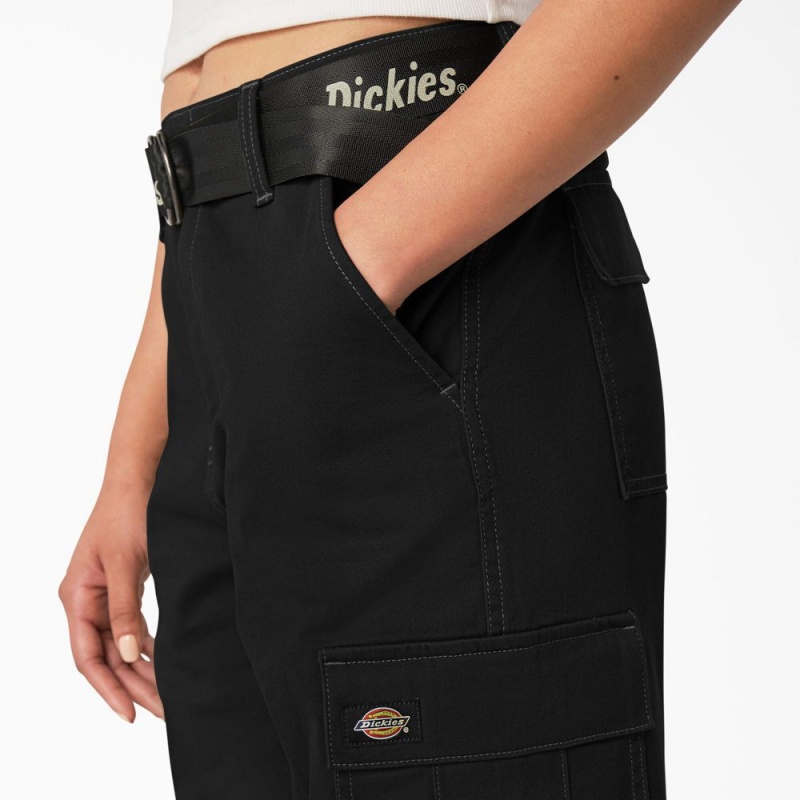 Black Women's Dickies Relaxed Fit Contrast Stitch Cropped Cargo Pants | RTZ367529