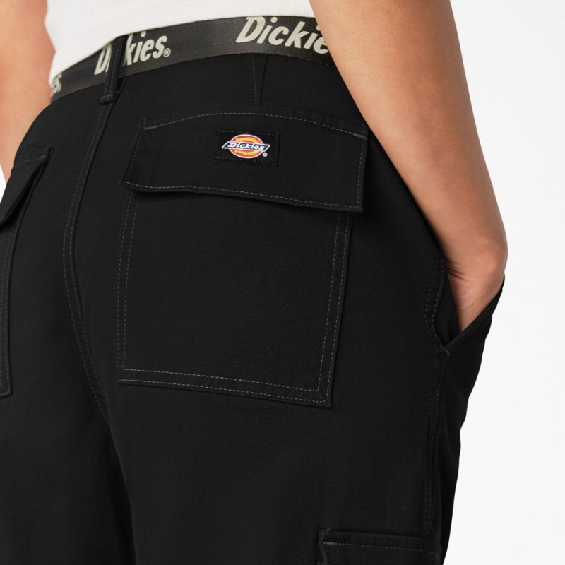 Black Women's Dickies Relaxed Fit Contrast Stitch Cropped Cargo Pants | RTZ367529