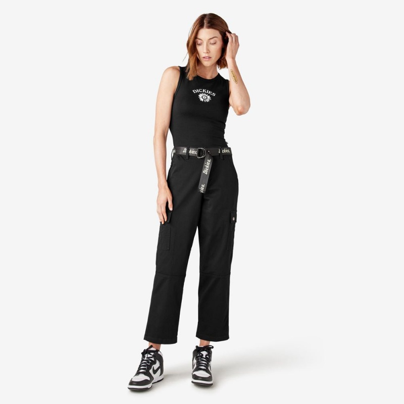 Black Women's Dickies Relaxed Fit Cropped Cargo Pants | HYF041278