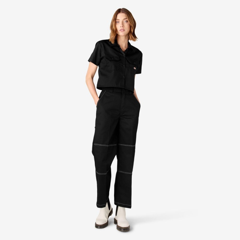 Black Women's Dickies Relaxed Fit Double Knee Pants | JGI846791