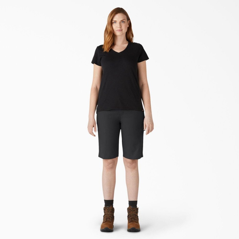 Black Women's Dickies Relaxed Fit Duck Carpenter Shorts | WNF095713