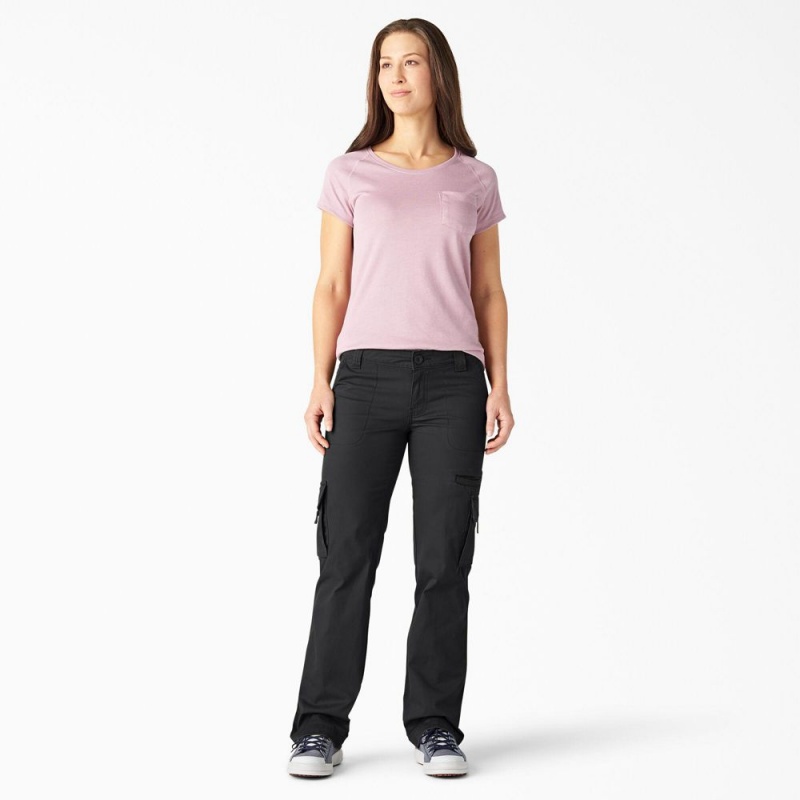 Black Women's Dickies Relaxed Fit Straight Leg Cargo Pants | VFT517863