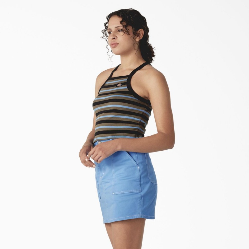 Black Women's Dickies Rib Knit Cropped Tank Top | DFJ830527