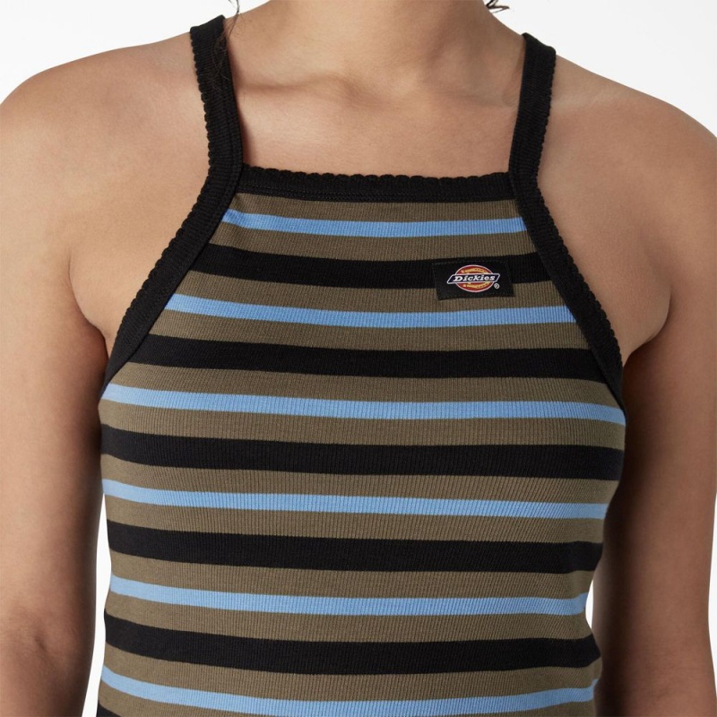 Black Women's Dickies Rib Knit Cropped Tank Top | DFJ830527