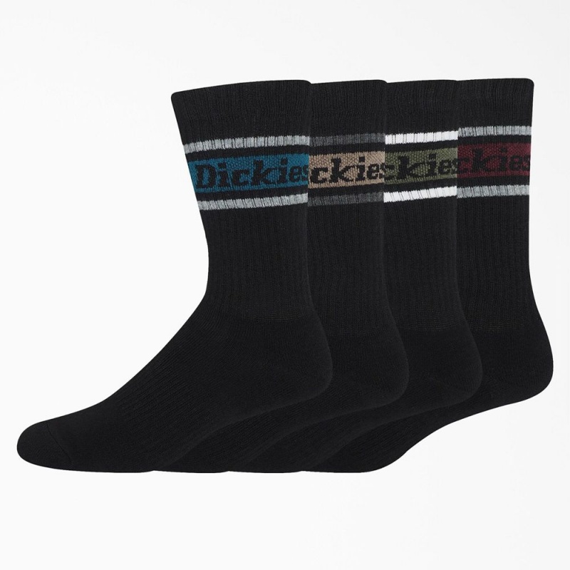 Black Women\'s Dickies Rugby Stripe 4-Pack Socks | ZJT350297