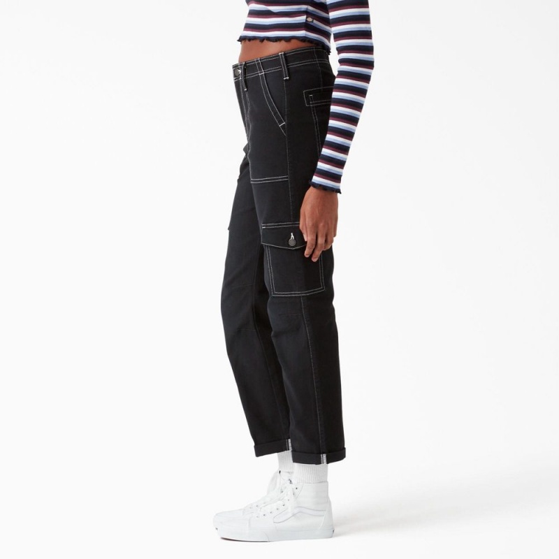 Black Women's Dickies Skinny Fit Cuffed Cargo Pants | OXM418053