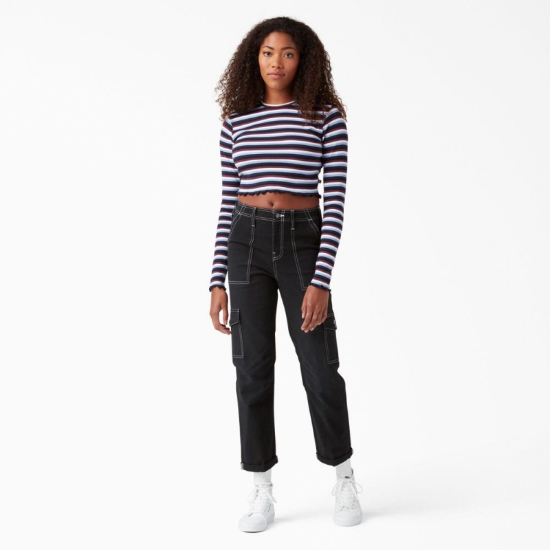 Black Women's Dickies Skinny Fit Cuffed Cargo Pants | OXM418053