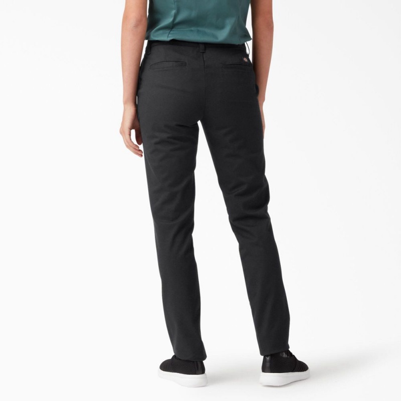 Black Women's Dickies Skinny Twill Pants | FQA094821