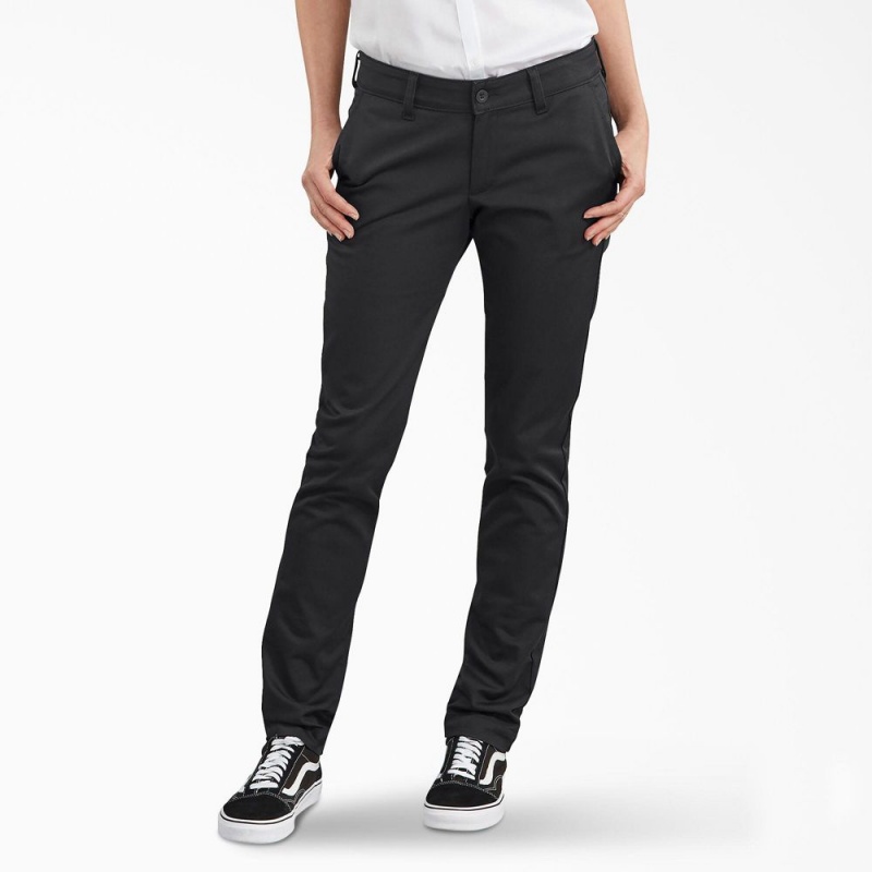 Black Women\'s Dickies Slim Fit Pants | LTJ769301