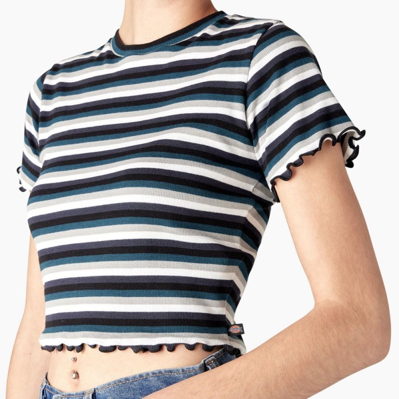 Black Women's Dickies Striped Cropped Baby T-Shirt | GAV392704