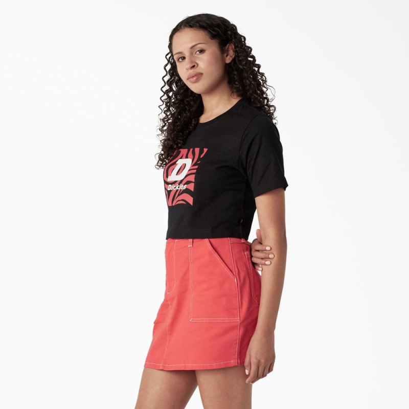 Black Women's Dickies Zebra Graphic Cropped T-Shirt | ODM235487