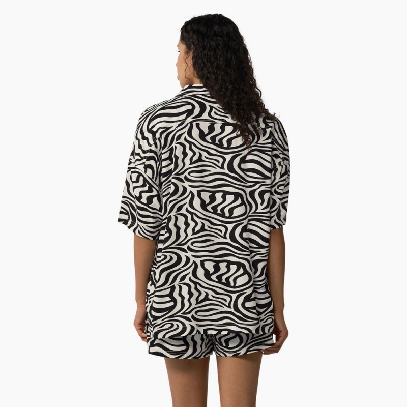 Black Women's Dickies Zebra Print Work Shirts | PJN063145