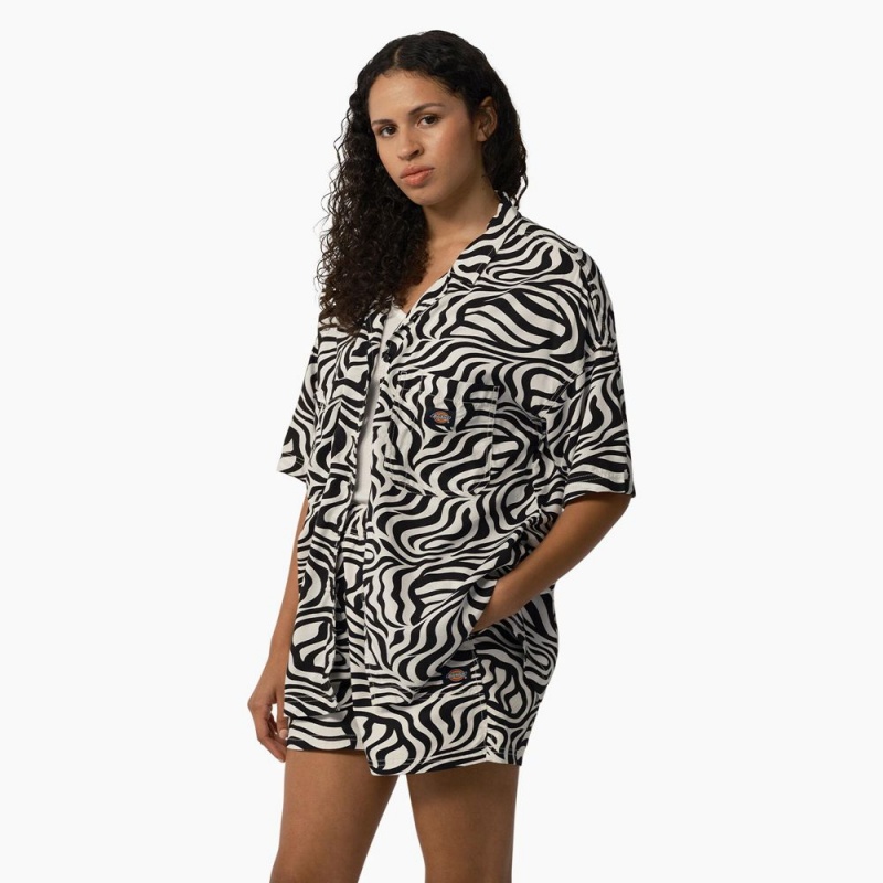 Black Women's Dickies Zebra Print Work Shirts | PJN063145