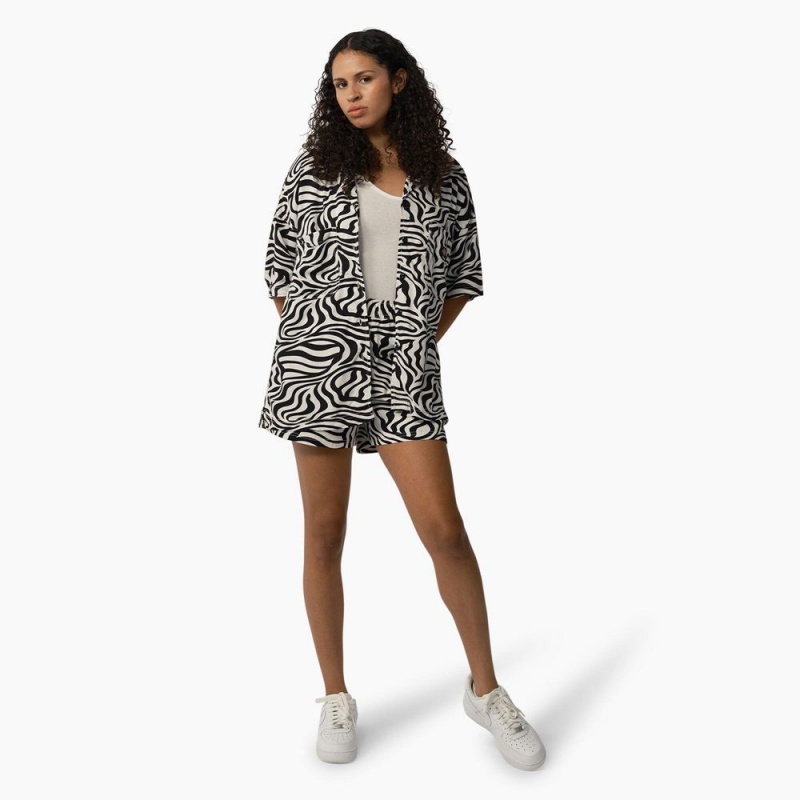 Black Women's Dickies Zebra Print Work Shirts | PJN063145