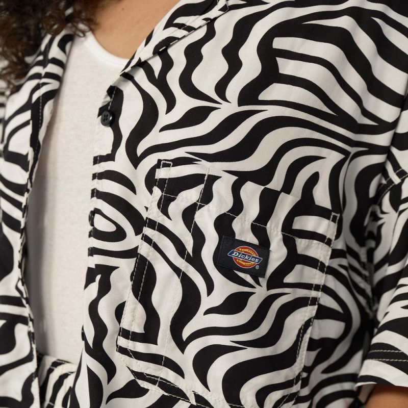 Black Women's Dickies Zebra Print Work Shirts | PJN063145