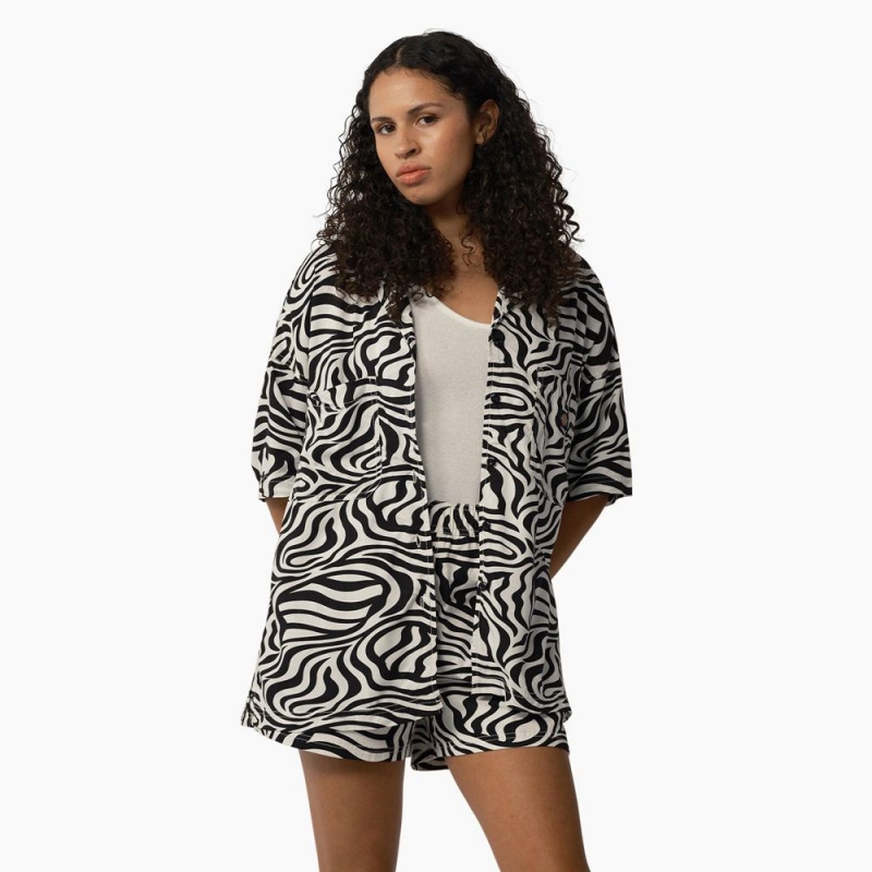 Black Women\'s Dickies Zebra Print Work Shirts | PJN063145