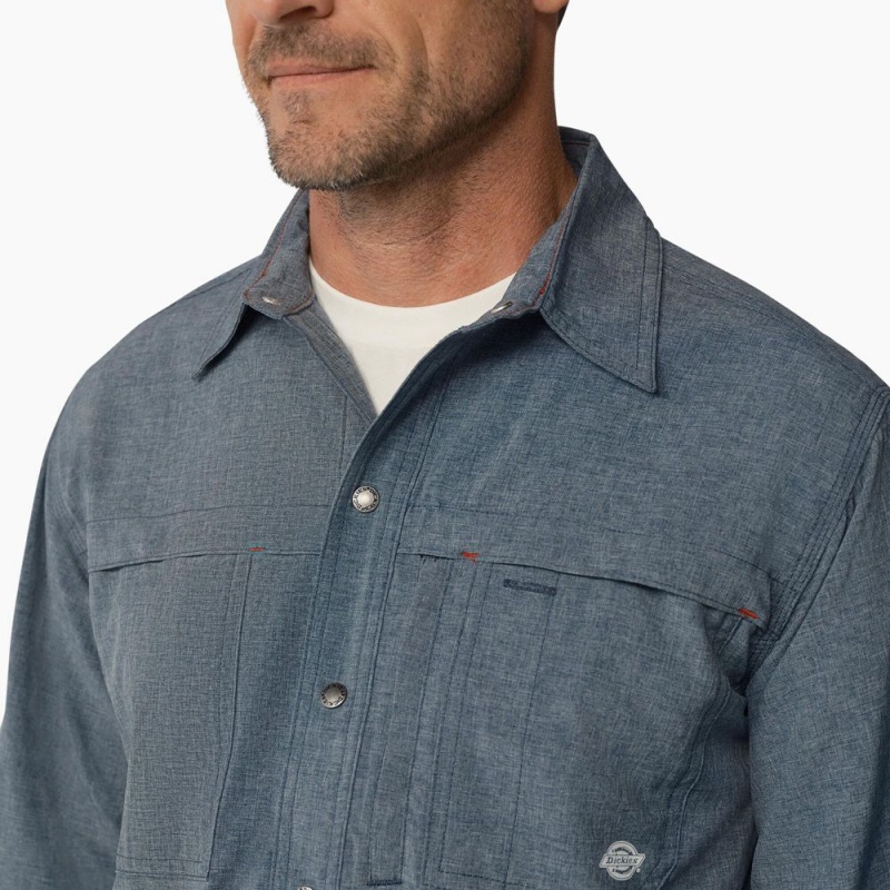 Blue Men's Dickies Cooling Long Sleeve Work Shirts | IQF870625