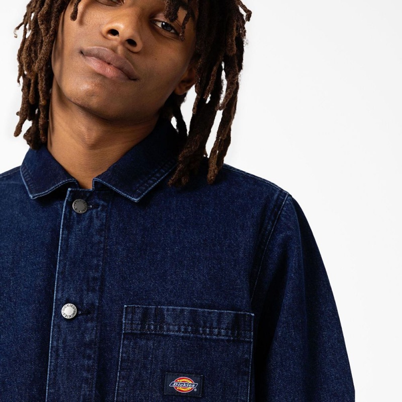 Blue Men's Dickies Denim Chore Jacket | ULS709516