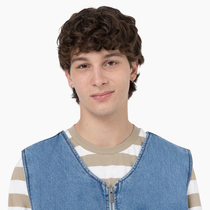 Blue Men's Dickies Denim Zip Front Vest | GFR560247