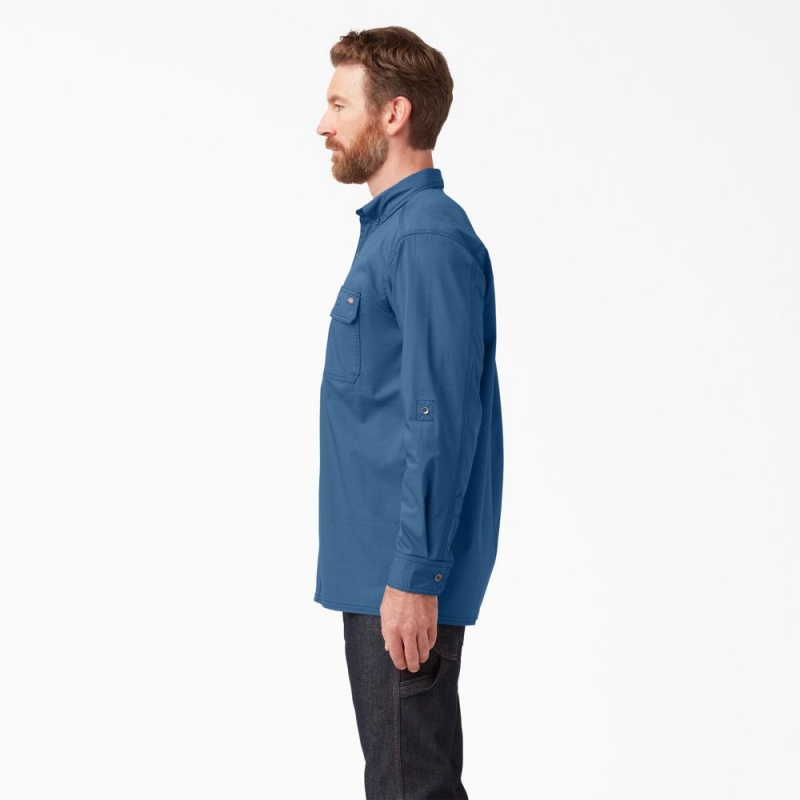 Blue Men's Dickies DuraTech Ranger Ripstop Shirt | BHW319450