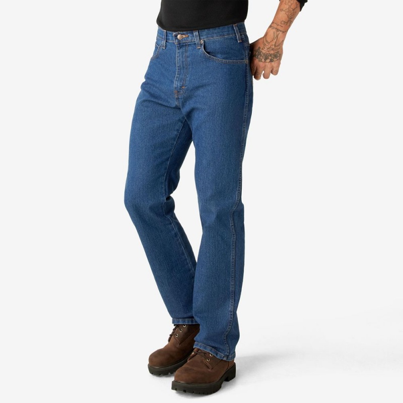 Blue Men's Dickies FLEX Active Waist Regular Fit Jeans | NUX085371