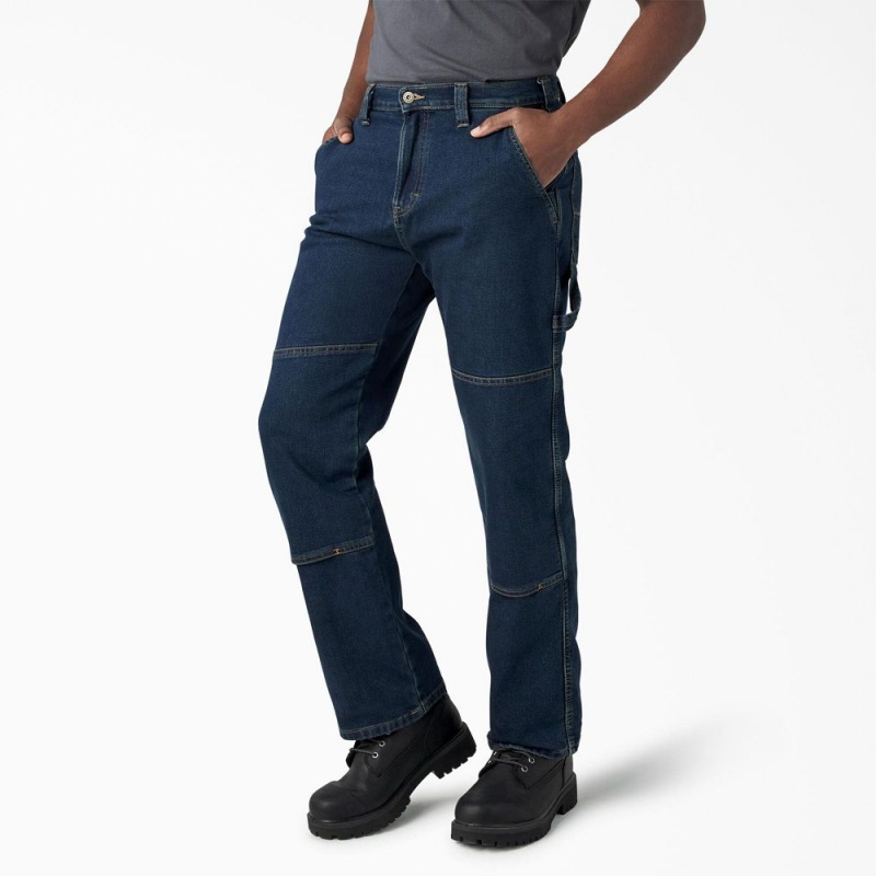 Blue Men's Dickies FLEX Relaxed Fit Double Knee Jeans | HGW359821