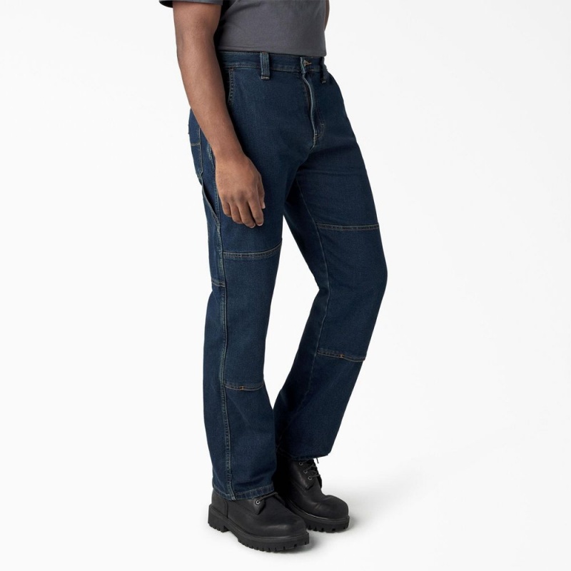 Blue Men's Dickies FLEX Relaxed Fit Double Knee Jeans | HGW359821