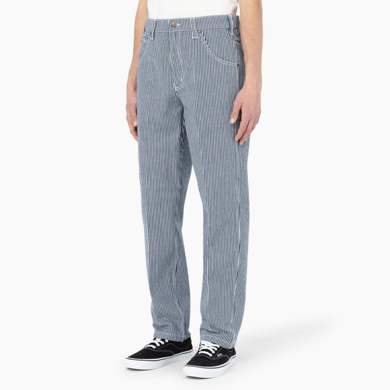 Blue Men's Dickies Garyville Regular Fit Hickory Stripe Carpenter Pants | SPD619857