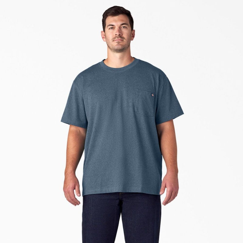 Blue Men's Dickies Heavyweight Heathered Short Sleeve Pocket T-Shirt | GTE062893