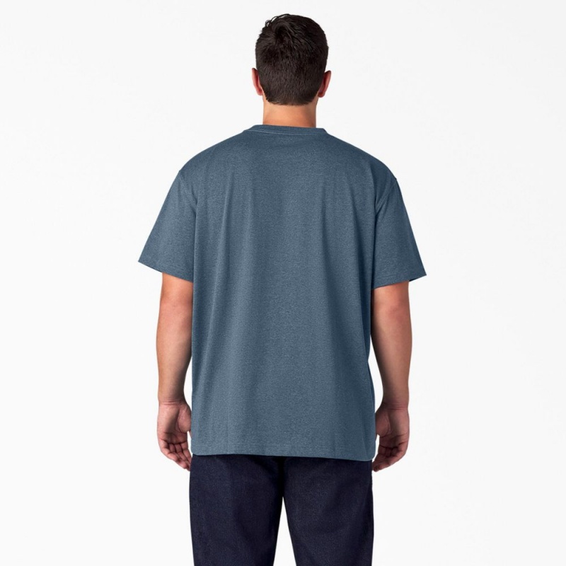 Blue Men's Dickies Heavyweight Heathered Short Sleeve Pocket T-Shirt | GTE062893