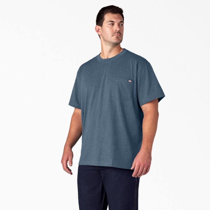 Blue Men's Dickies Heavyweight Heathered Short Sleeve Pocket T-Shirt | GTE062893