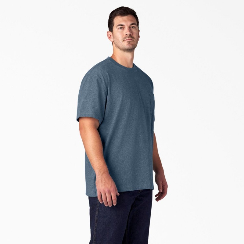 Blue Men's Dickies Heavyweight Heathered Short Sleeve Pocket T-Shirt | GTE062893