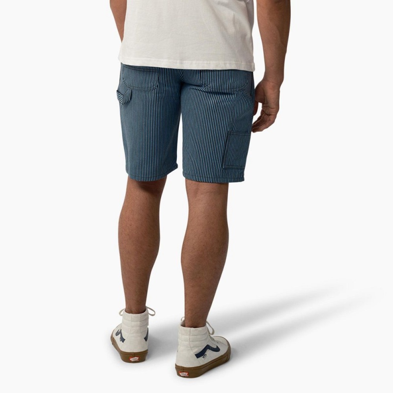 Blue Men's Dickies Hickory Stripe Carpenter Shorts | QRG741309