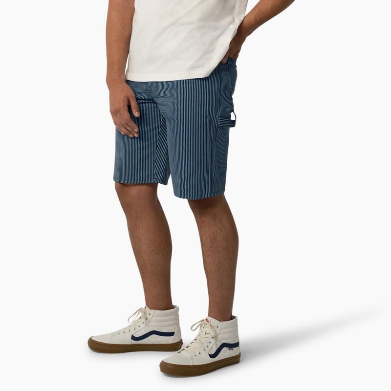 Blue Men's Dickies Hickory Stripe Carpenter Shorts | QRG741309