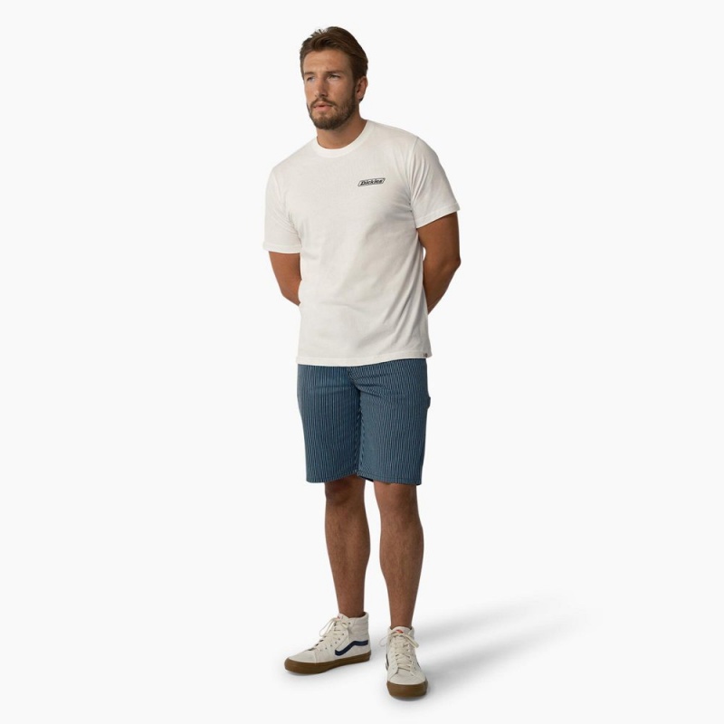 Blue Men's Dickies Hickory Stripe Carpenter Shorts | QRG741309