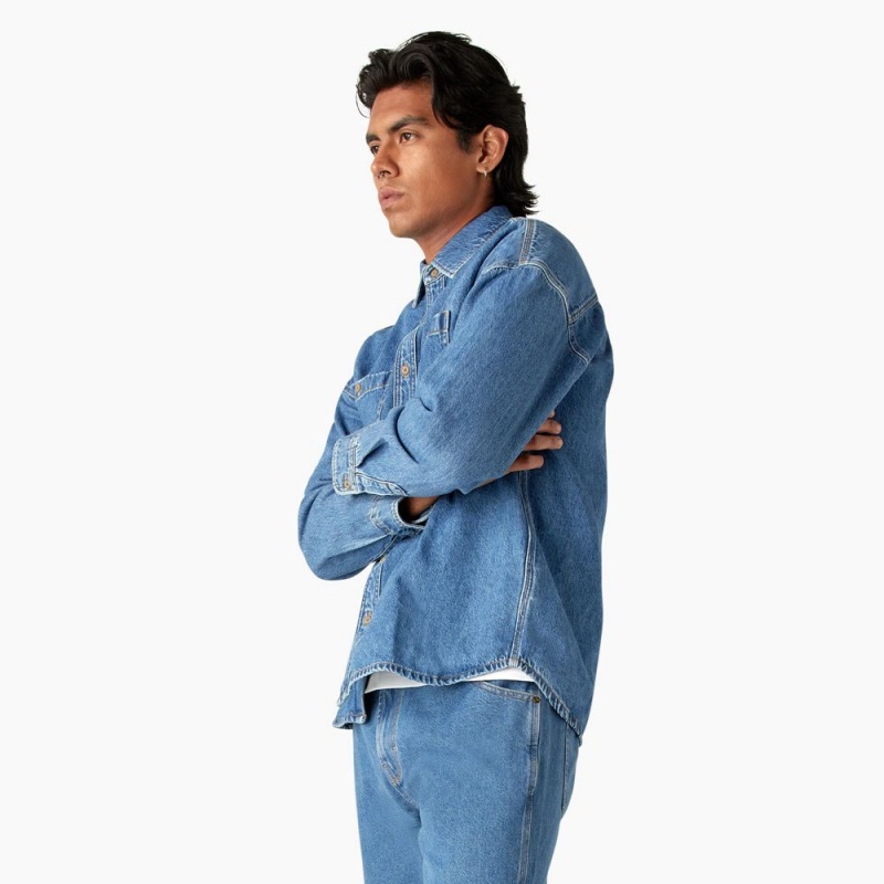 Blue Men's Dickies Houston Denim Shirt | JPR635840