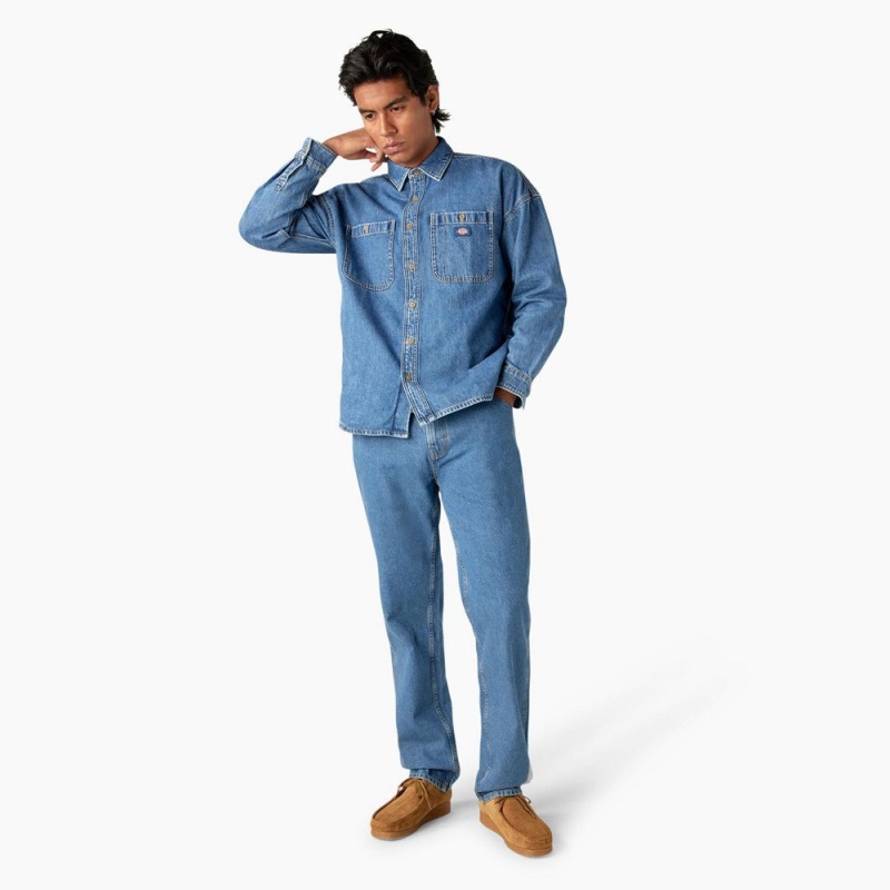 Blue Men's Dickies Houston Denim Shirt | JPR635840