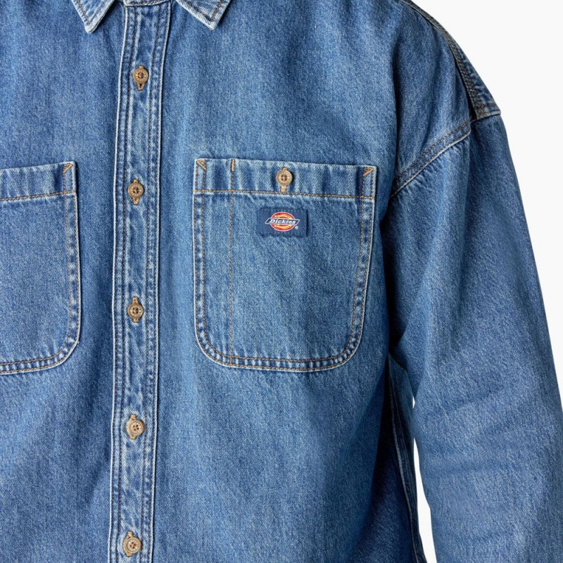 Blue Men's Dickies Houston Denim Shirt | JPR635840