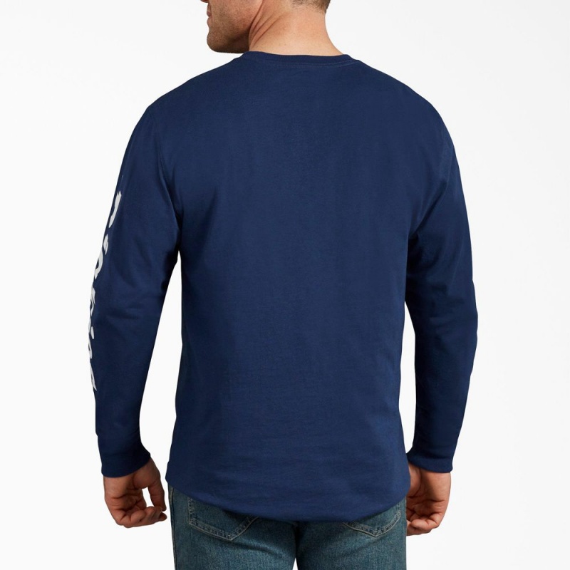 Blue Men's Dickies Long-Sleeve Graphic T-Shirt | AED106248