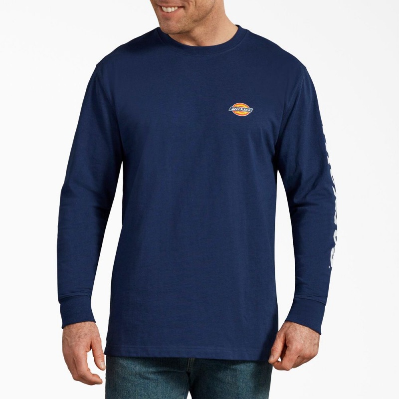 Blue Men's Dickies Long-Sleeve Graphic T-Shirt | AED106248