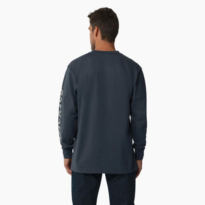 Blue Men's Dickies Long Sleeve Heavyweight Logo T-Shirt | GQF924167