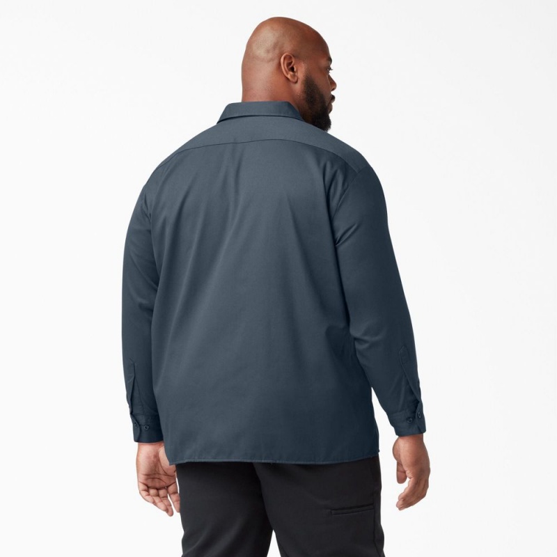 Blue Men's Dickies Long Sleeve Work Shirts | TCA928174