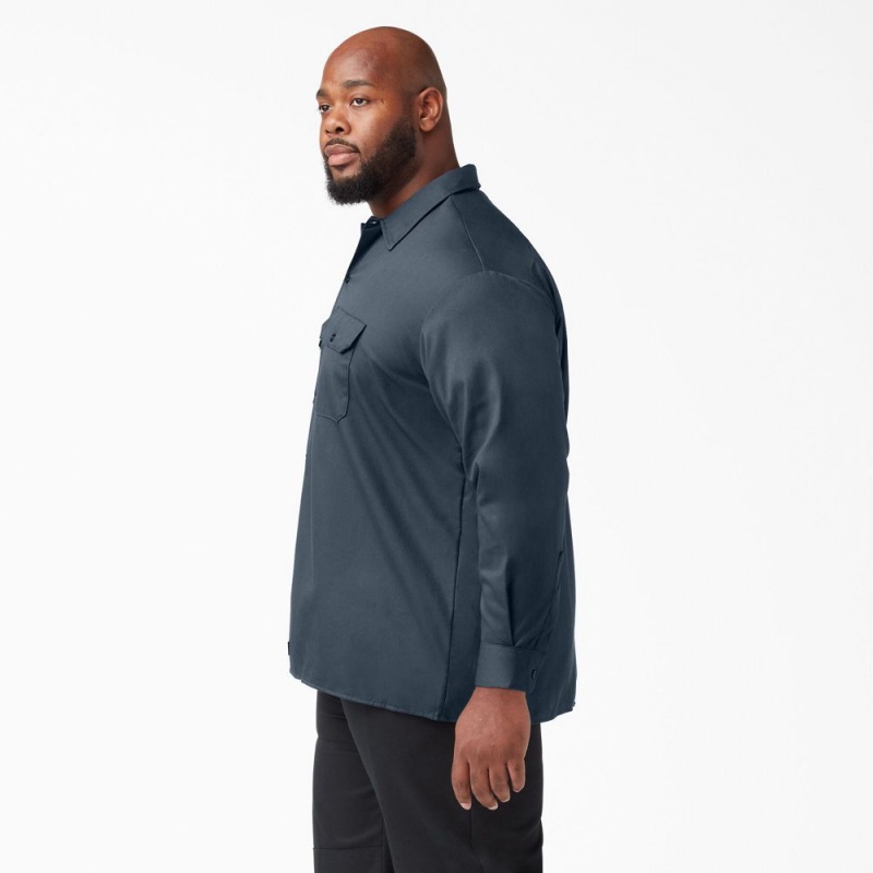 Blue Men's Dickies Long Sleeve Work Shirts | TCA928174