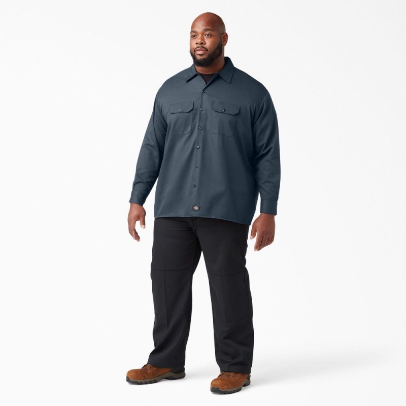 Blue Men's Dickies Long Sleeve Work Shirts | TCA928174