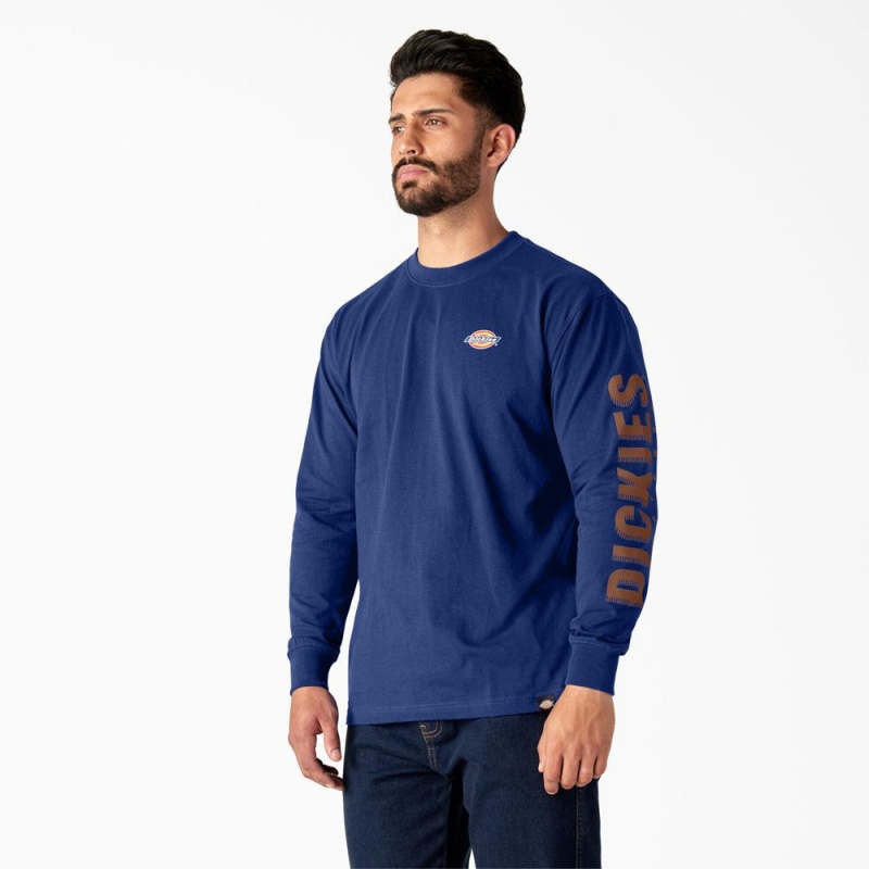 Blue Men's Dickies Long Sleeve Workwear Graphic T-Shirt | WJX701693