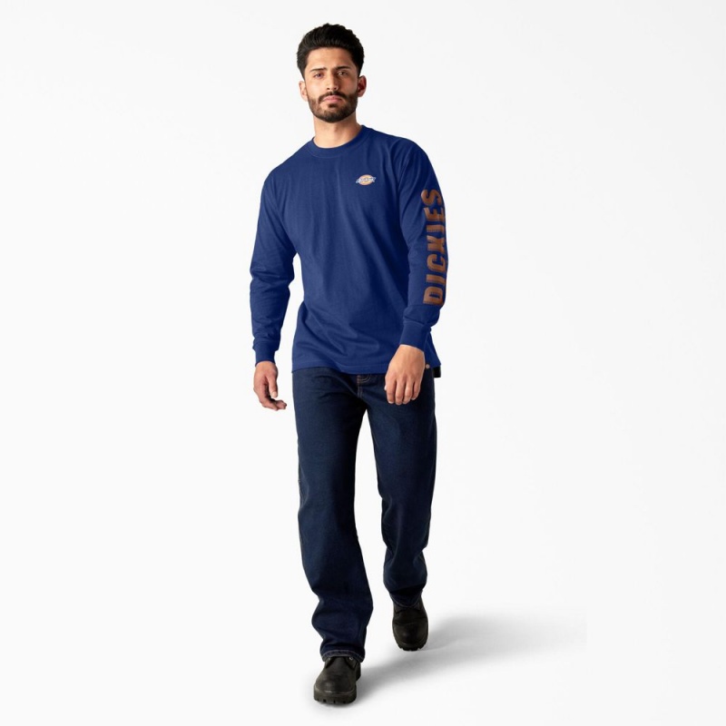 Blue Men's Dickies Long Sleeve Workwear Graphic T-Shirt | WJX701693