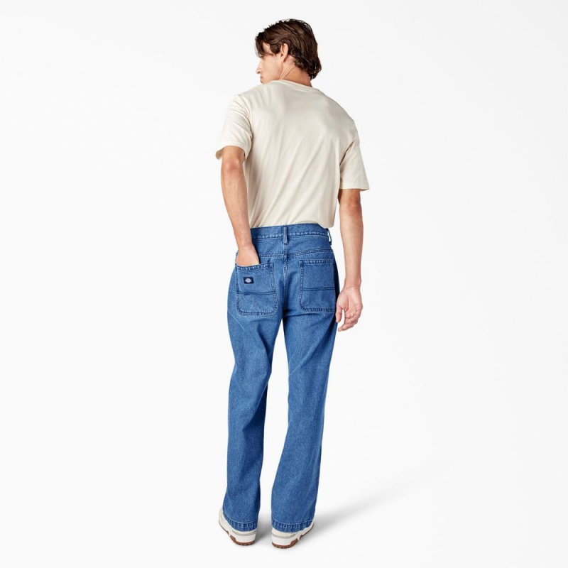 Blue Men's Dickies Loose Fit Double Knee Jeans | HNW435961