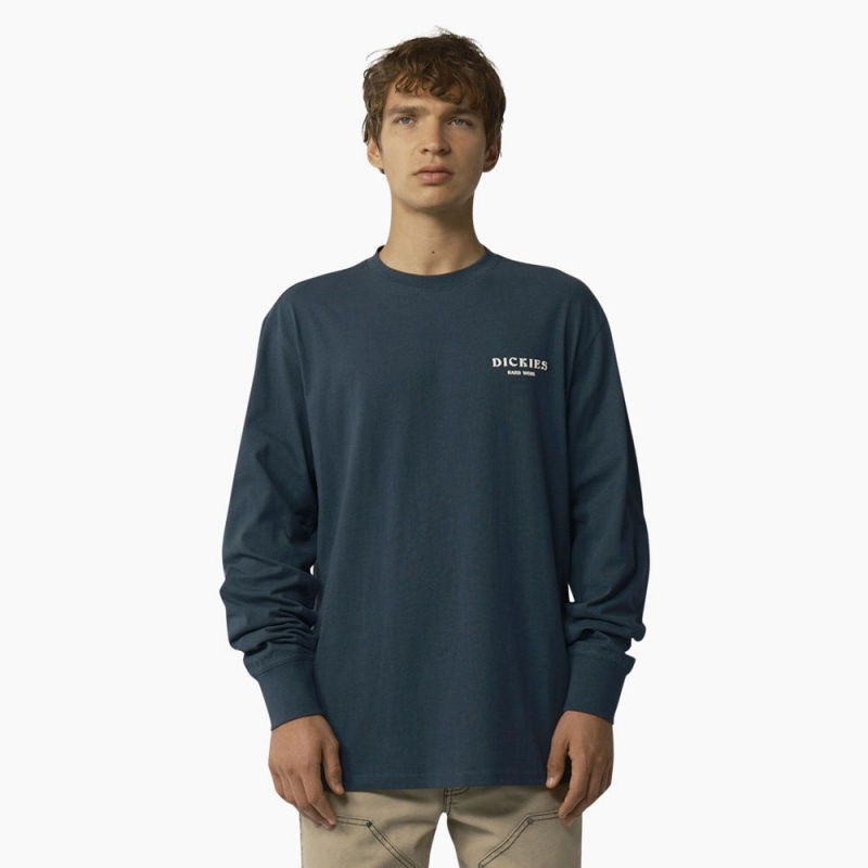 Blue Men's Dickies Oatfield Long Sleeve T-Shirt | JHG109537