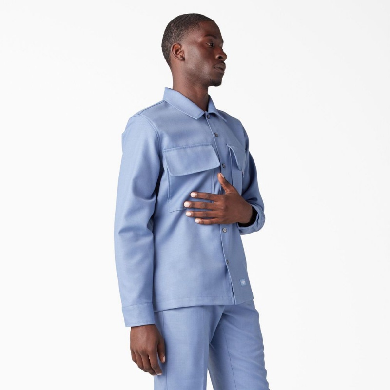 Blue Men's Dickies Premium Collection Boxy Shirt | WIV310748